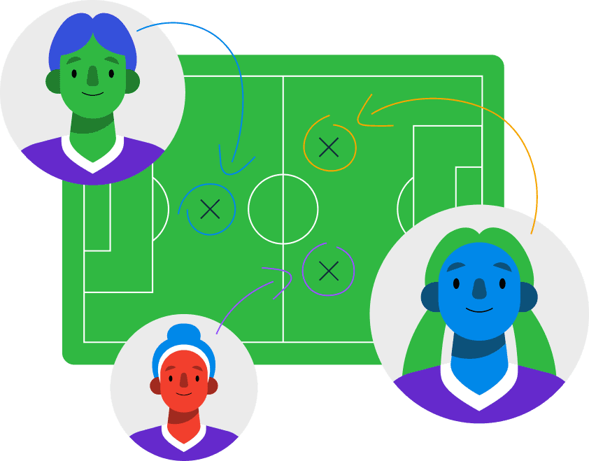 Illustration of team players on football pitch